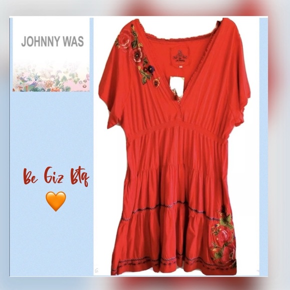 Johnny Was Red Dress Plus 3X Beautiful Embroidery Sexy Midi Dress EUC - Picture 2 of 12